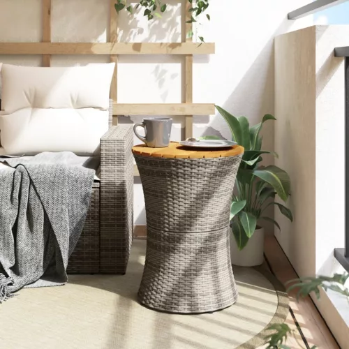 Szürke polyrattan kerti dob alakú kisasztal