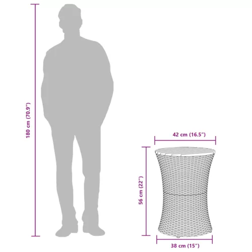 Szürke polyrattan kerti dob alakú kisasztal