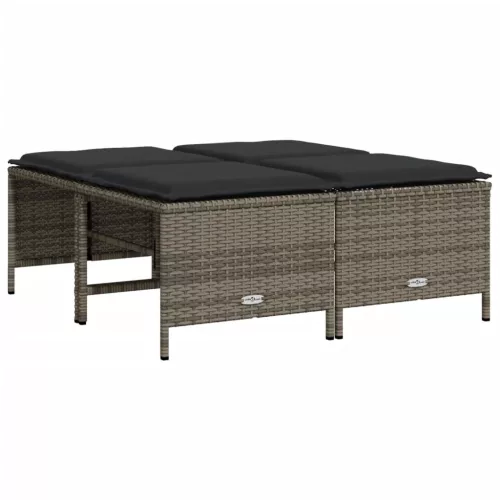 4 db szürke polyrattan kerti szék párnákkal