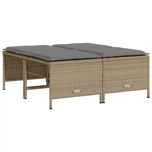 4 db bézs polyrattan kerti szék párnákkal