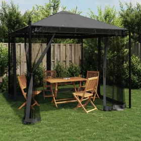   Antracitszürke acél pavilon hálós oldalakkal 2,93 x 2,93 m