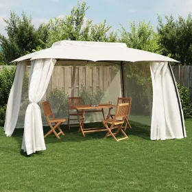   Krémszínű acél dupla tetős pavilon hálós falakkal 3,93 x 2,93 m