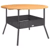 Fekete polyrattan kerti asztal akácfa lappal Ø110 x 71 cm