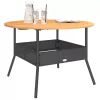 Fekete polyrattan kerti asztal akácfa lappal Ø110 x 71 cm