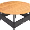 Fekete polyrattan kerti asztal akácfa lappal Ø110 x 71 cm