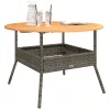 Szürke polyrattan kerti asztal akácfa lappal Ø110 x 71 cm