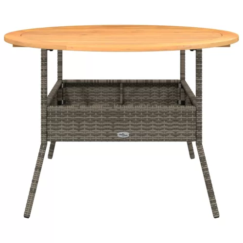 Szürke polyrattan kerti asztal akácfa lappal Ø110 x 71 cm