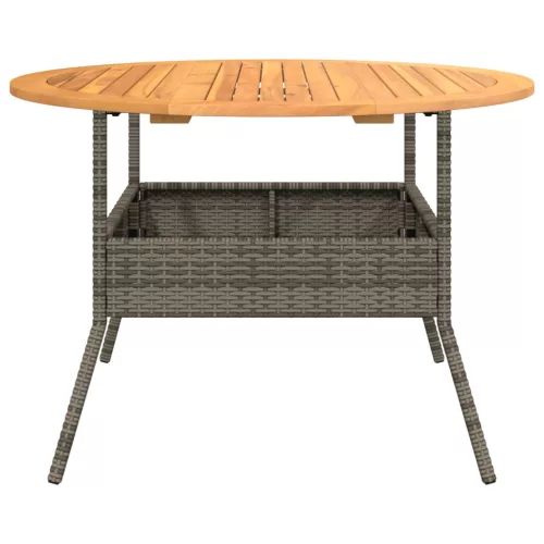 Szürke polyrattan kerti asztal akácfa lappal Ø110 x 71 cm