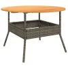 Szürke polyrattan kerti asztal akácfa lappal Ø110 x 71 cm