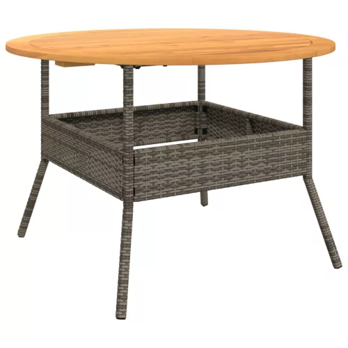 Szürke polyrattan kerti asztal akácfa lappal Ø110 x 71 cm