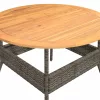 Szürke polyrattan kerti asztal akácfa lappal Ø110 x 71 cm