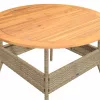Bézs polyrattan kerti asztal akácfa lappal Ø110 x 71 cm
