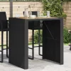 Fekete polyrattan kerti bárasztal akácfa lappal 105x80x110 cm