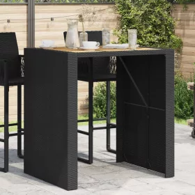   Fekete polyrattan kerti bárasztal akácfa lappal 105x80x110 cm
