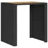 Fekete polyrattan kerti bárasztal akácfa lappal 105x80x110 cm