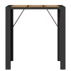 Fekete polyrattan kerti bárasztal akácfa lappal 105x80x110 cm