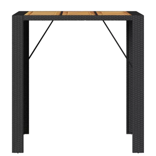 Fekete polyrattan kerti bárasztal akácfa lappal 105x80x110 cm