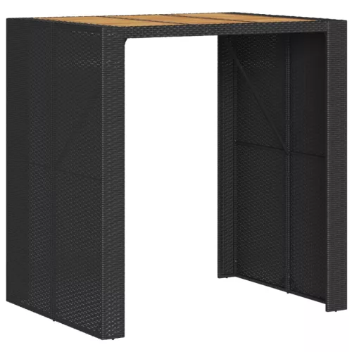 Fekete polyrattan kerti bárasztal akácfa lappal 105x80x110 cm
