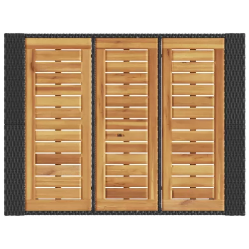 Fekete polyrattan kerti bárasztal akácfa lappal 105x80x110 cm