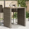 Szürke polyrattan kerti bárasztal akácfa lappal 105x80x110 cm