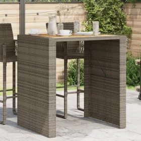   Szürke polyrattan kerti bárasztal akácfa lappal 105x80x110 cm