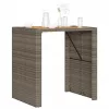 Szürke polyrattan kerti bárasztal akácfa lappal 105x80x110 cm