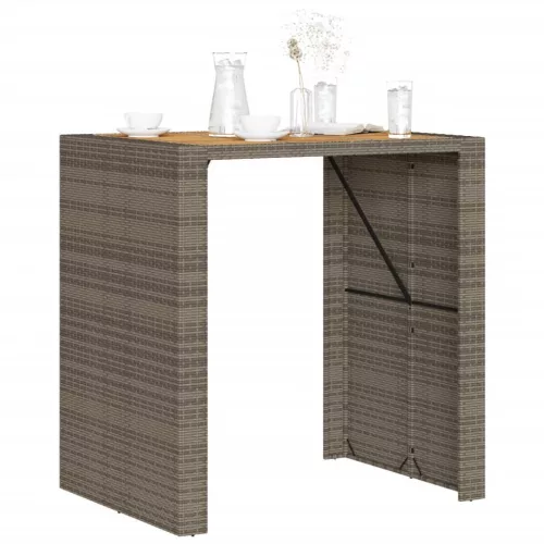Szürke polyrattan kerti bárasztal akácfa lappal 105x80x110 cm