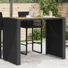 Fekete polyrattan kerti bárasztal akácfa lappal 145x80x110 cm