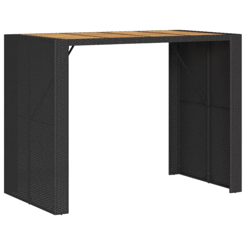 Fekete polyrattan kerti bárasztal akácfa lappal 145x80x110 cm