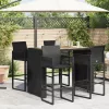 Fekete polyrattan kerti bárasztal akácfa lappal 145x80x110 cm