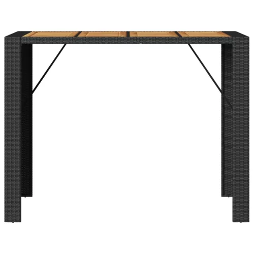 Fekete polyrattan kerti bárasztal akácfa lappal 145x80x110 cm