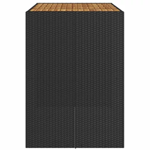 Fekete polyrattan kerti bárasztal akácfa lappal 145x80x110 cm