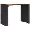 Fekete polyrattan kerti bárasztal akácfa lappal 145x80x110 cm