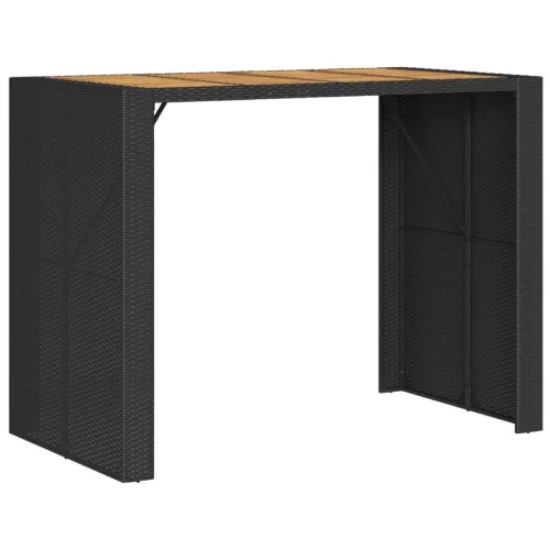 Fekete polyrattan kerti bárasztal akácfa lappal 145x80x110 cm