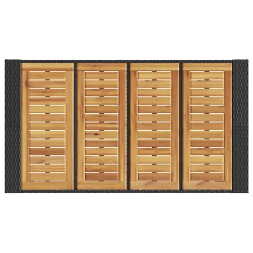 Fekete polyrattan kerti bárasztal akácfa lappal 145x80x110 cm