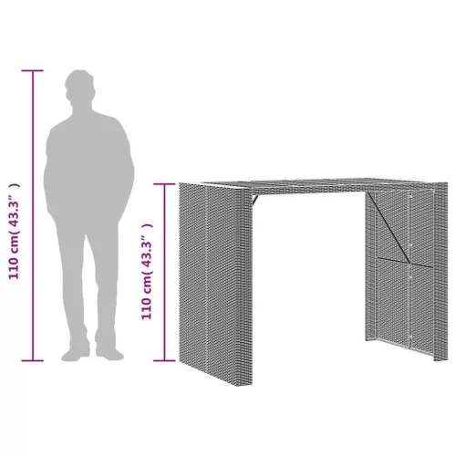Fekete polyrattan kerti bárasztal akácfa lappal 145x80x110 cm
