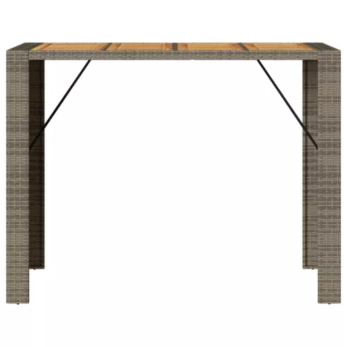 Szürke polyrattan kerti bárasztal akácfa lappal 145x80x110 cm