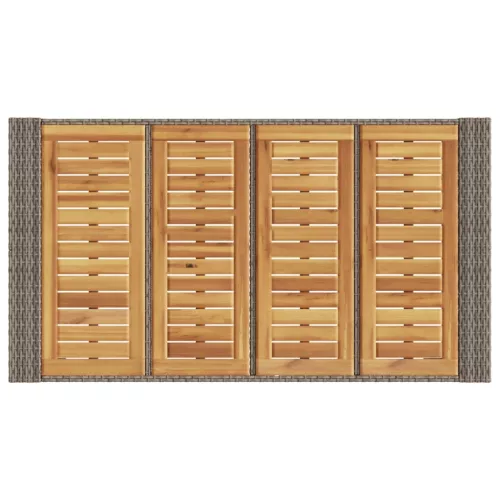 Szürke polyrattan kerti bárasztal akácfa lappal 145x80x110 cm