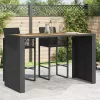 Fekete polyrattan kerti bárasztal akácfa lappal 185x80x110 cm
