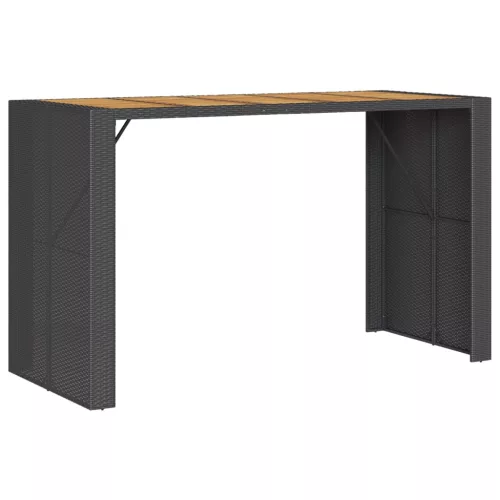 Fekete polyrattan kerti bárasztal akácfa lappal 185x80x110 cm