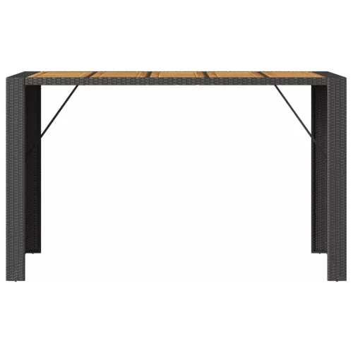 Fekete polyrattan kerti bárasztal akácfa lappal 185x80x110 cm