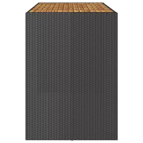 Fekete polyrattan kerti bárasztal akácfa lappal 185x80x110 cm