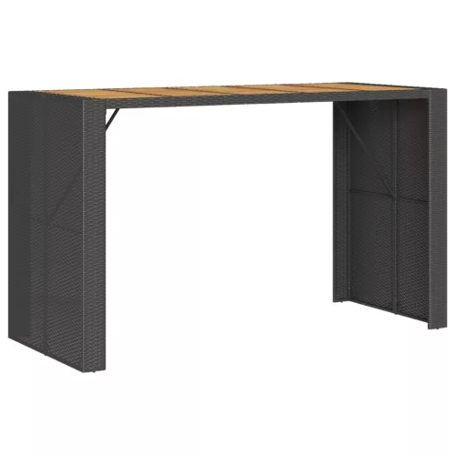 Fekete polyrattan kerti bárasztal akácfa lappal 185x80x110 cm
