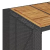 Fekete polyrattan kerti bárasztal akácfa lappal 185x80x110 cm