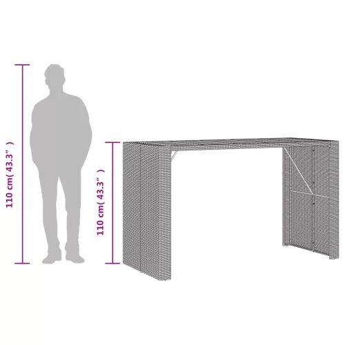 Fekete polyrattan kerti bárasztal akácfa lappal 185x80x110 cm