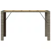 Szürke polyrattan kerti bárasztal akácfa lappal 185x80x110 cm