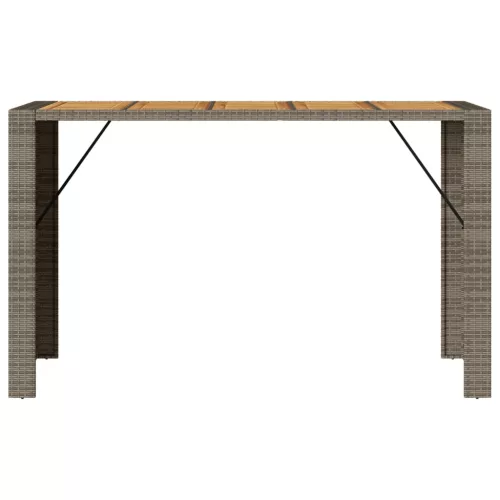Szürke polyrattan kerti bárasztal akácfa lappal 185x80x110 cm