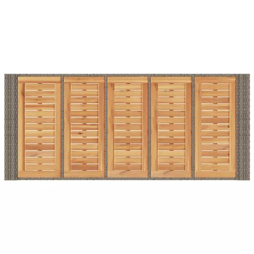 Szürke polyrattan kerti bárasztal akácfa lappal 185x80x110 cm