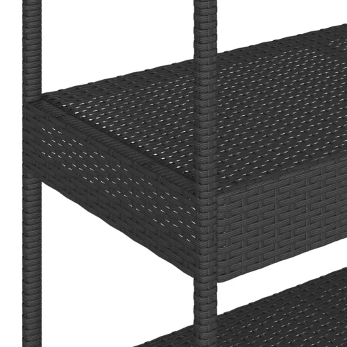 3 szintes fekete polyrattan és tömör akácfa zsúrkocsi
