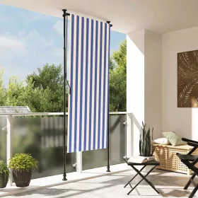   Kék és fehér szövet és acél kültéri roló 100 x 270 cm